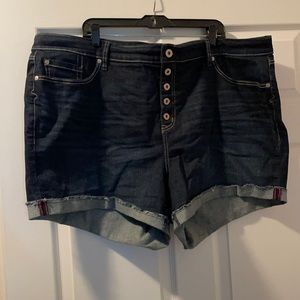 Dark Wash, Hi-Rise Frayed Cuff Shorts